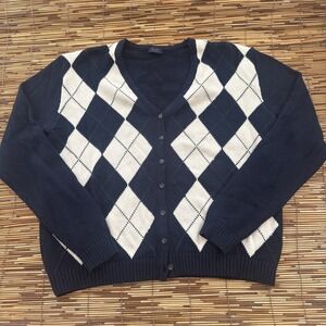 Brandy Melville John Galt Cardigan Sweater  Womens OSFM Argyle Knit Preppy Twee‎